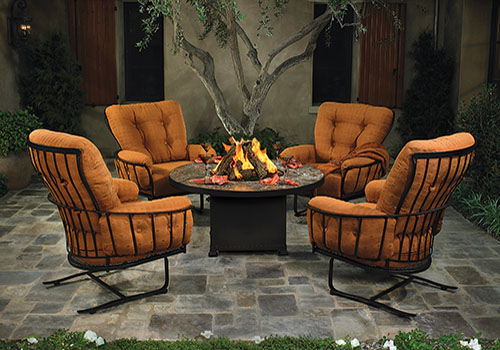 Outdoor chairs and fire table