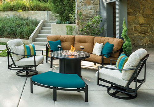 Tropitone lounge chairs and fire pit table