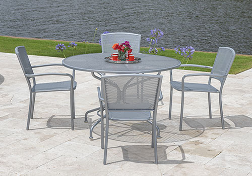 outdoor silver table with chairs